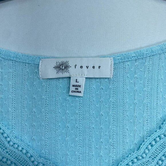 Fever Tunic Blouse Womens size Large Blue Long Sleeve Crochet Peasant Boho New - Picture 3 of 7